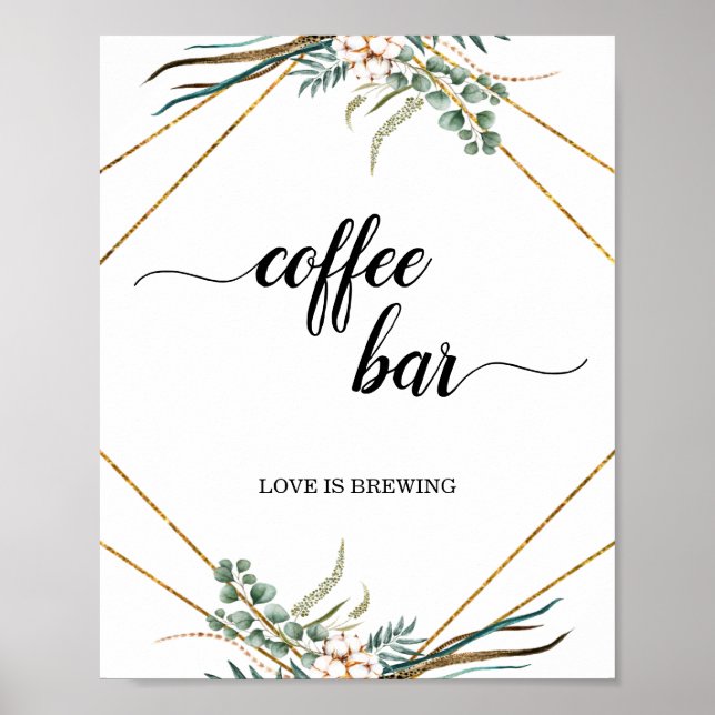 Poster Panneau de la barre de café géométrique Eucalyptus (Devant)