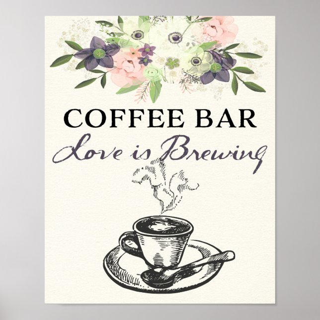 Poster Panneau de la barre de café Mariage/Aquarelle nupt (Devant)