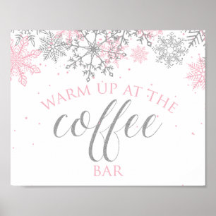 Poster Panneau de la barre de café Pink Snowflake Winter 