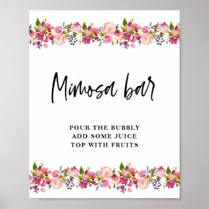Poster Panneau de la barre de Mariage rose Floral Mimosa
