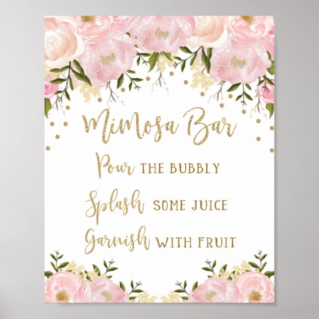 Poster Panneau de la barre de Mimosa Mariage floral rose  (Devant)
