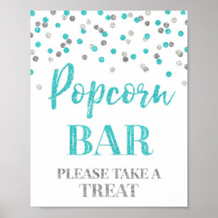Poster Panneau de la barre de pop-corn Confetti en argent