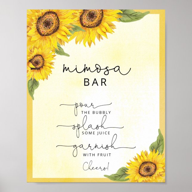 Poster Panneau de la barre du mimosa de tournesol aquarel (Devant)