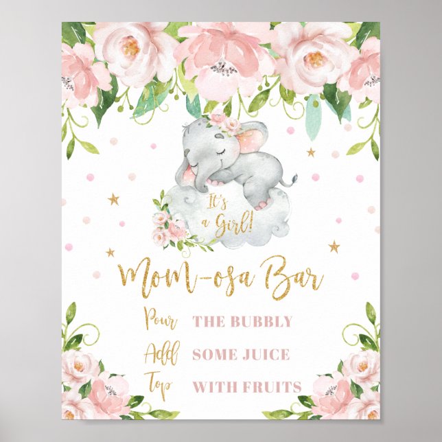Poster Panneau de la barre Elephant Rose Floral Mom-osa B (Devant)