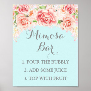 Poster Panneau de la barre Mimosa Aquarelle rose Fleurs b