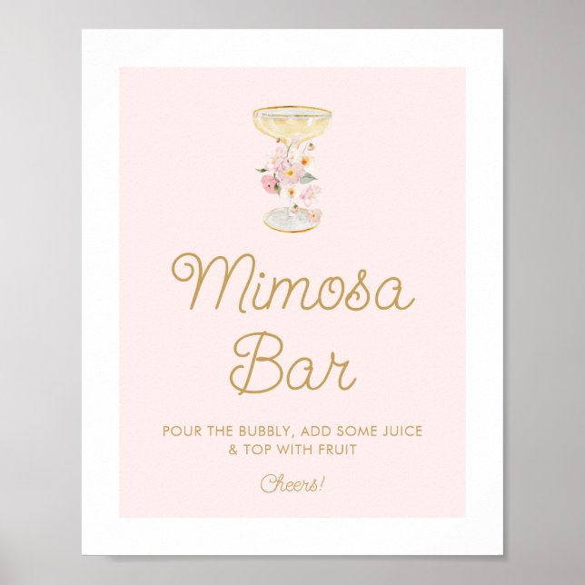 Poster Panneau de la barre Mimosa Pétales Roses et Prosec (Devant)