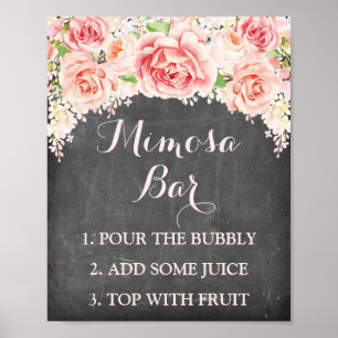 Poster Panneau de la barre Mimosa Pink Watercolor Flowers