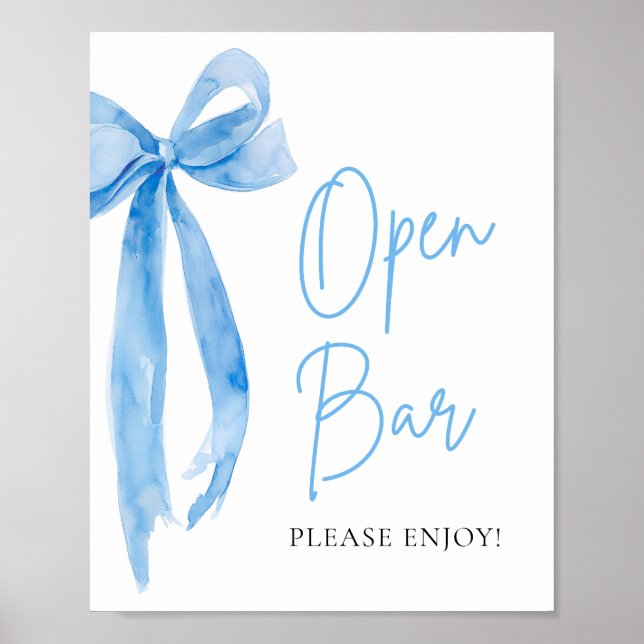 Poster Panneau de la barre ouverte Elegant Dusty Blue Bow (Devant)