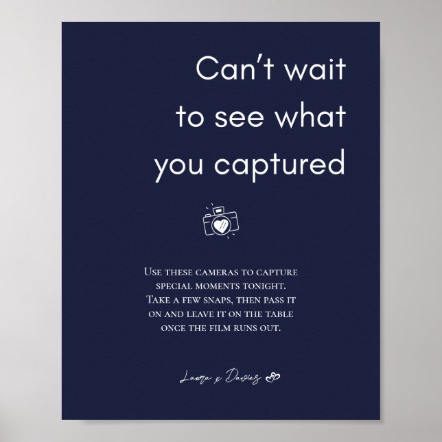 Poster Panneau de la caméra jetable Mariage bleu marine (Devant)