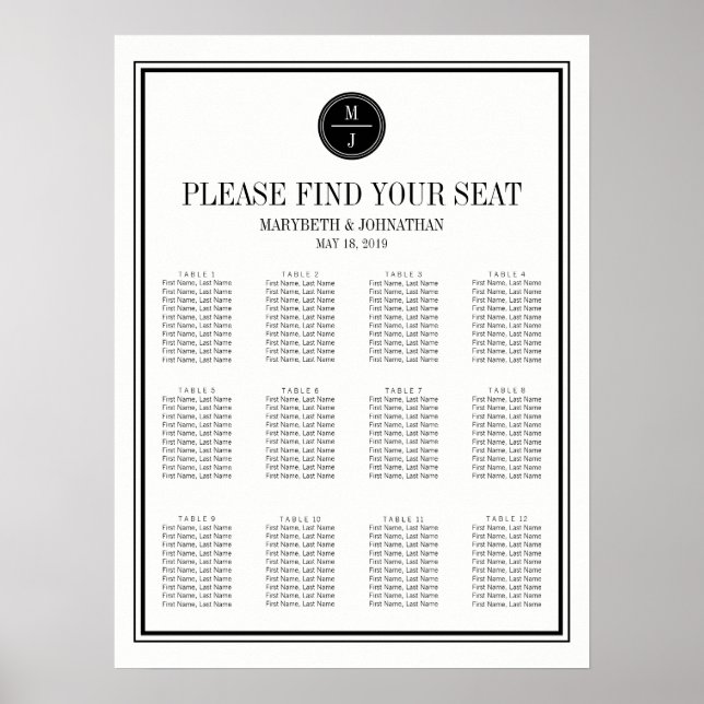 Poster Panneau de la carte de mariage simple et élégante (Devant)