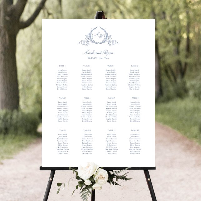 Poster Panneau de la carte de siège Mariage monogramme bl (Créateur téléchargé)