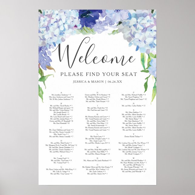 Poster Panneau de la carte Mariage Blue Hydrangea (Devant)