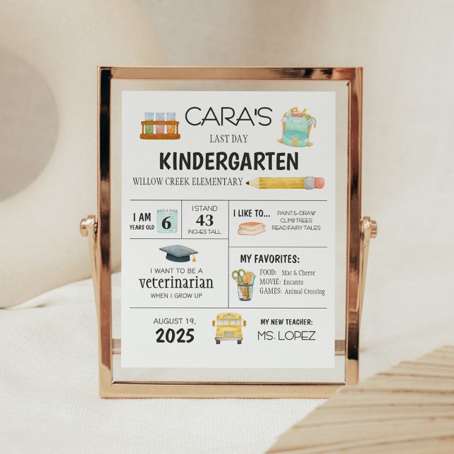 Poster Panneau de la maternelle Journée Dernière de l'éco (Last Day of School Kindergarten Sign)