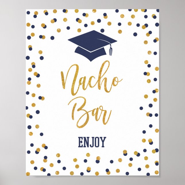 Poster Panneau de la Nacho Bar Navy & Gold Graduation Par (Devant)