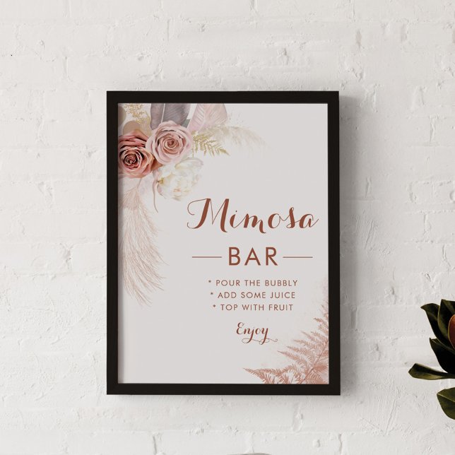 Poster Panneau de la Pampas Grass Terracotta Mimosa Bar (Pampas Grass Bridal Shower Mimosa Bar Sign )