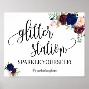 Poster panneau de la station de parties scintillant navy 