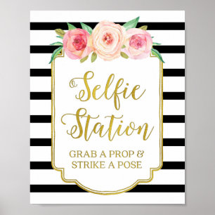 Poster Panneau de la Station Selfie Fleurs Roses Bandes N