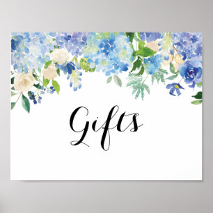 Poster Panneau de la table cadeau Blue Floral Hydrangea