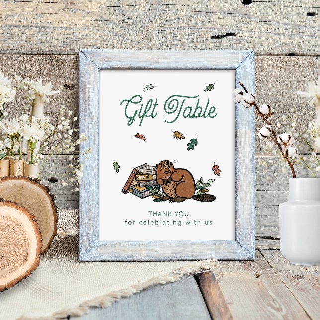 Poster Panneau de la Table Cadeau du livre d'histoires Wo (Woodland Storybook Baby Shower Gift Table Frameable Sign)