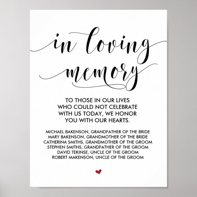 Poster Panneau de la table commémorative Mariage en mémoi (Devant)