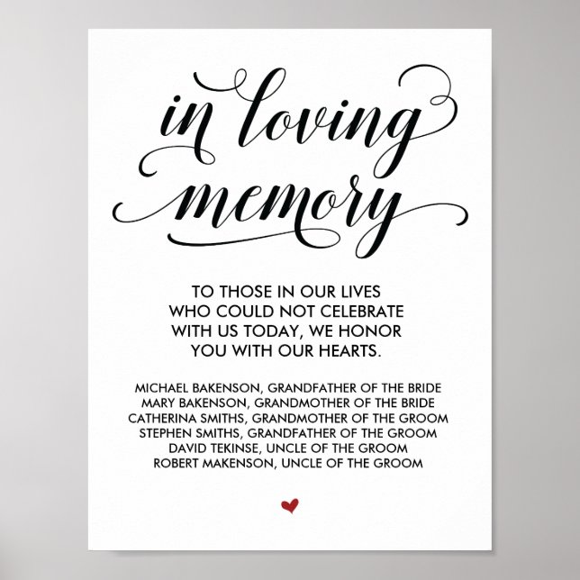 Poster Panneau de la table commémorative Mariage en mémoi (Devant)