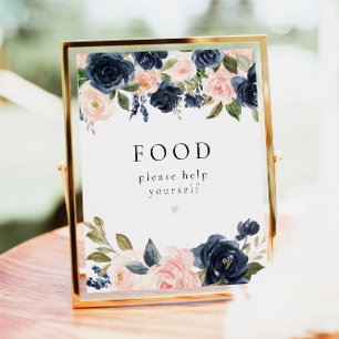 Poster Panneau de la table d'alimentation florale bleu et