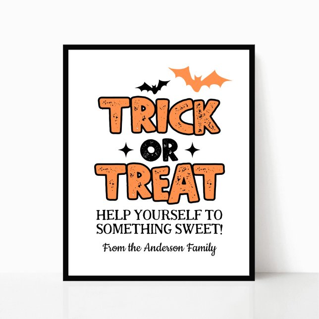 Poster Panneau de la table de la fête d'Halloween ou de t (Customizable Trick or Treat Help Yourself to Something Sweet Halloween Sign)