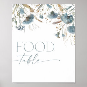 Poster Panneau de la table de nourriture boho bleu poussi