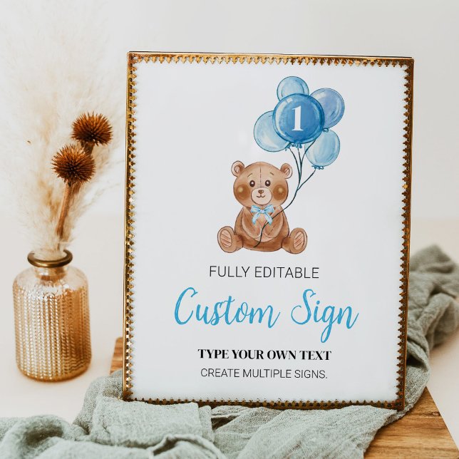 Poster Panneau de la table personnalisée Ours bleu Teddy  (Créateur téléchargé)