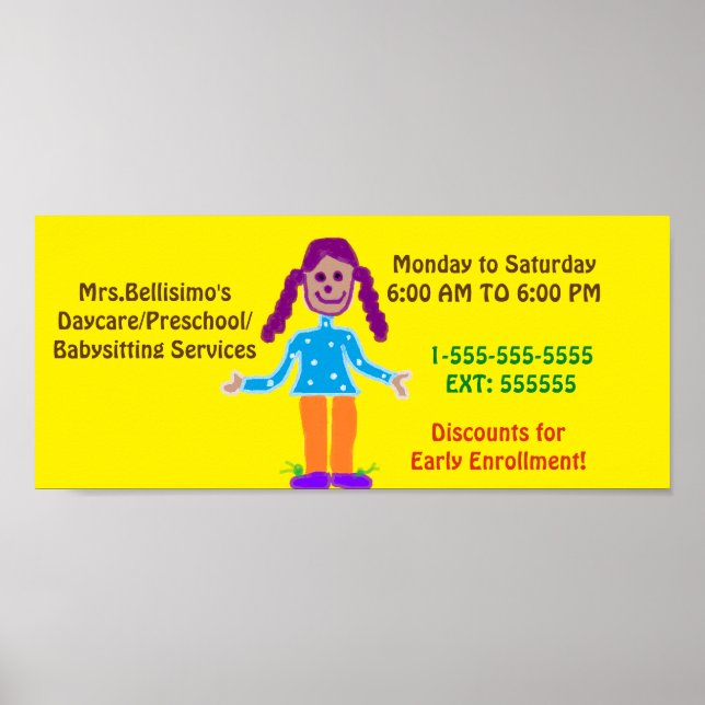 Poster Panneau de l'affiche garderie/préscolaire. Personn (Devant)