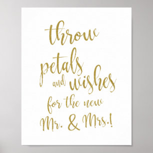 Poster Panneau de lancer de pétales de mariage 8x10 en or