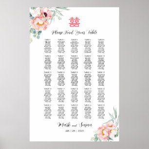 Poster Panneau de liste d'invités de mariage Double Bonhe