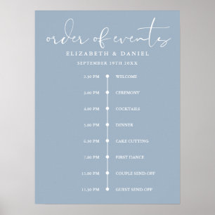 Poster Panneau de l'ordre des événements de mariage bleu
