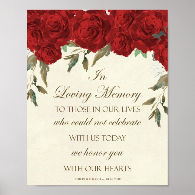 Poster Panneau de mariage à la mémoire en fleurs roses ro (Devant)