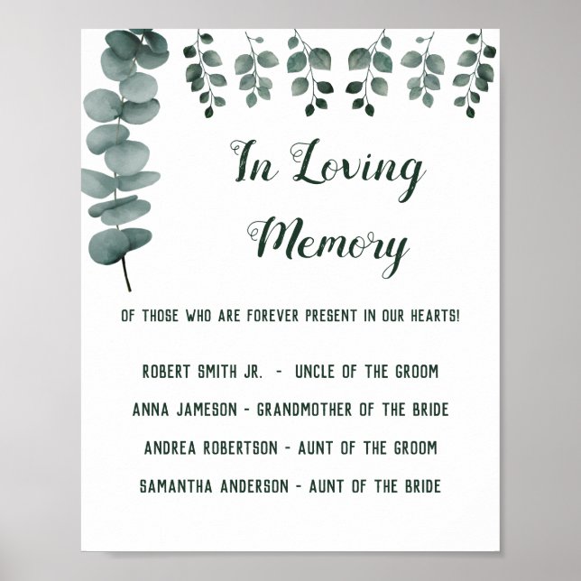 Poster Panneau de mariage à l'eucalyptus en souvenir affe (Devant)