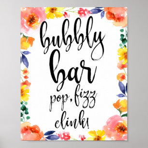 Poster Panneau de mariage aquarelle florale Bubbly Bar 8x