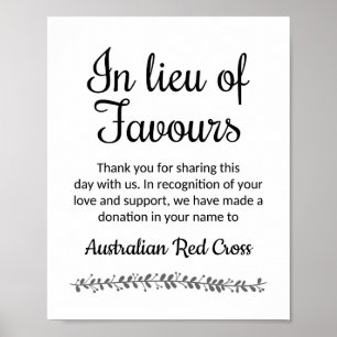 Poster Panneau de mariage 'Au lieu de faveurs' - Rocheste