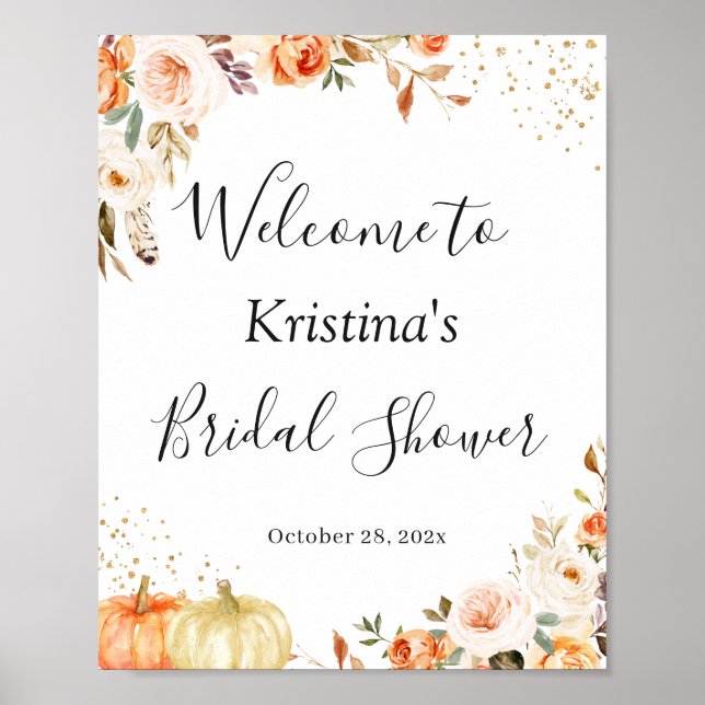 Poster Panneau de mariage Automne Floral Gold Glitters (Devant)
