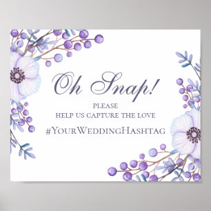 Poster Panneau de mariage aux fleurs violettes. Hashtag I
