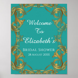 Poster Panneau de mariage avec fioritures turquoise et or