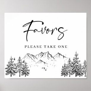Poster Panneau de mariage avec montagnes dessinées à la m