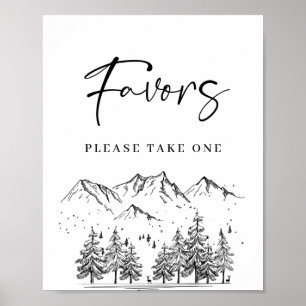 Poster Panneau de mariage avec montagnes dessinées à la m