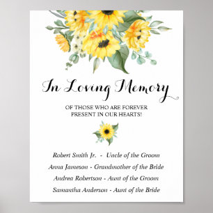 Poster Panneau de mariage avec tournesols et verdure En s