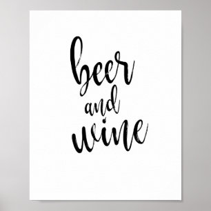 Poster Panneau de mariage Beer and Wine Noir et Blanc 8x1