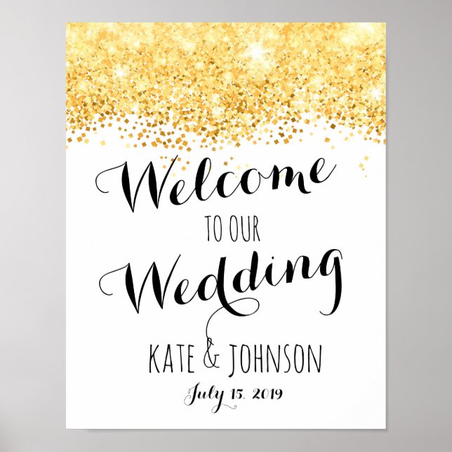 Poster Panneau de mariage, bienvenue, affiche, paillettes (Devant)