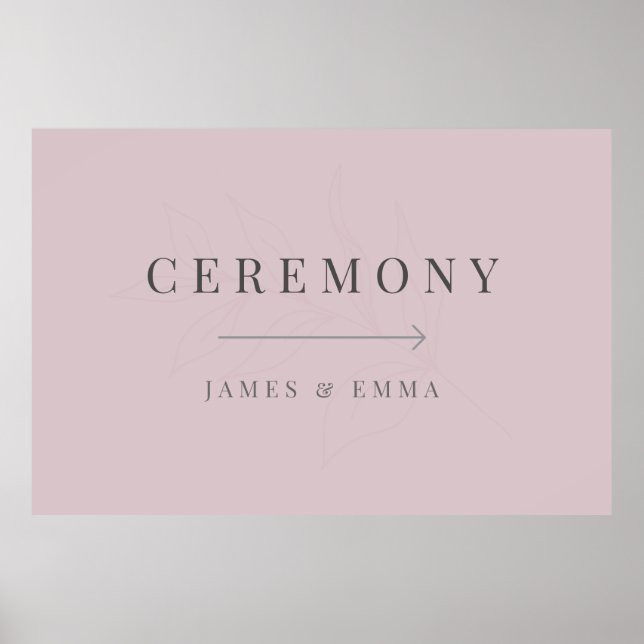 Poster Panneau de mariage botanique minimaliste rose poud (Devant)