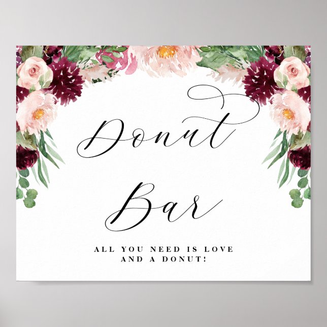 Poster Panneau de mariage calligraphié Adore Floral Donut (Devant)
