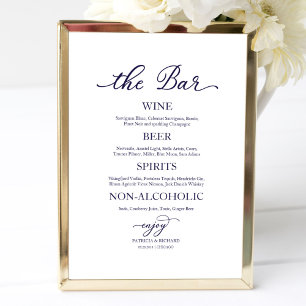 Poster Panneau de mariage calligraphié bleu marine Bar à