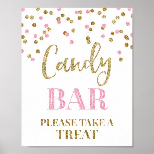 Poster Panneau de mariage Candy Bar Confetti Rose Gold (Devant)