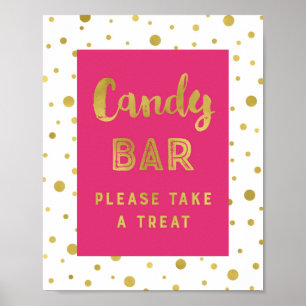 Poster Panneau de mariage Candy Bar rayures rose chaud or